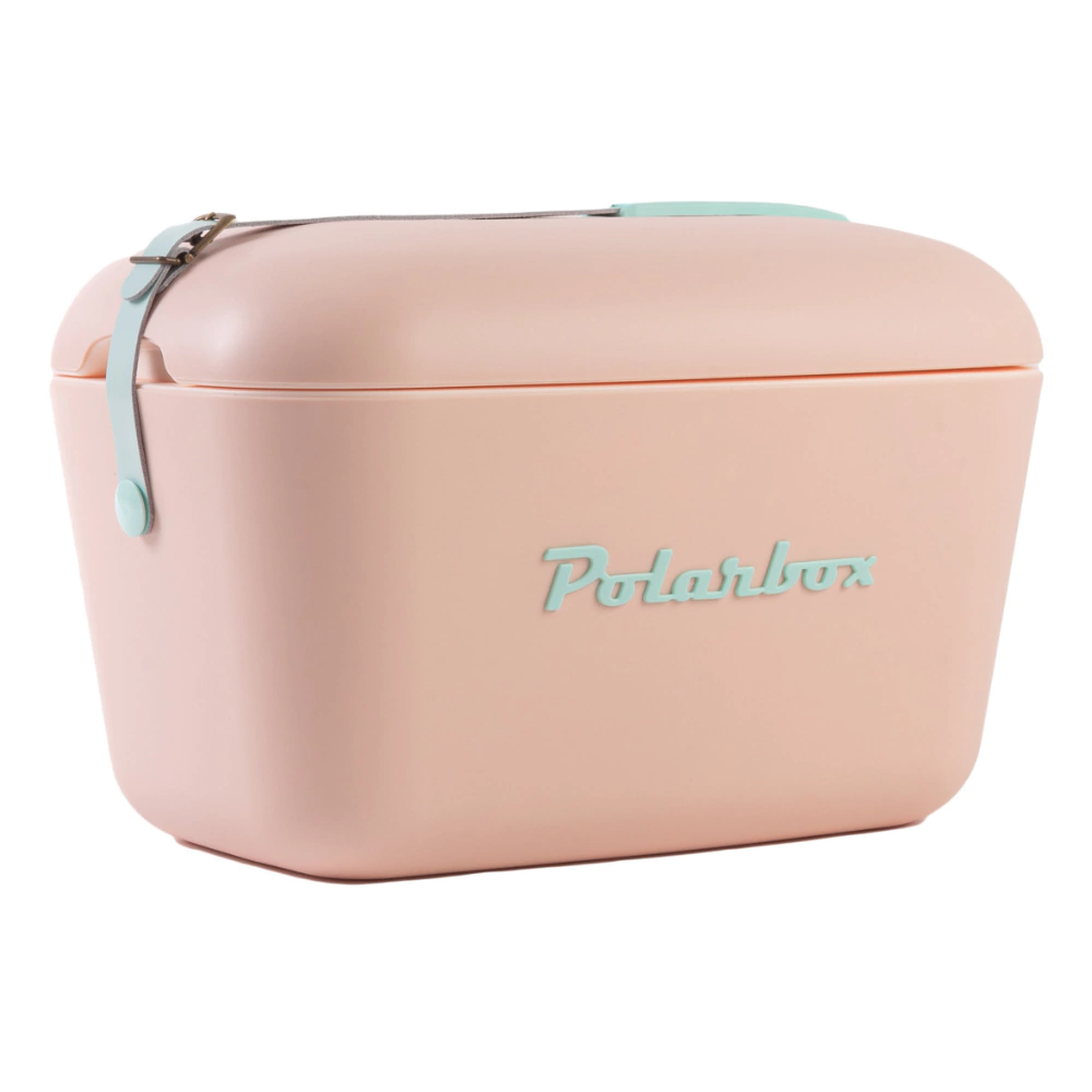 Cooler Retro 12l - Rosa Nude com Alça Verde Água