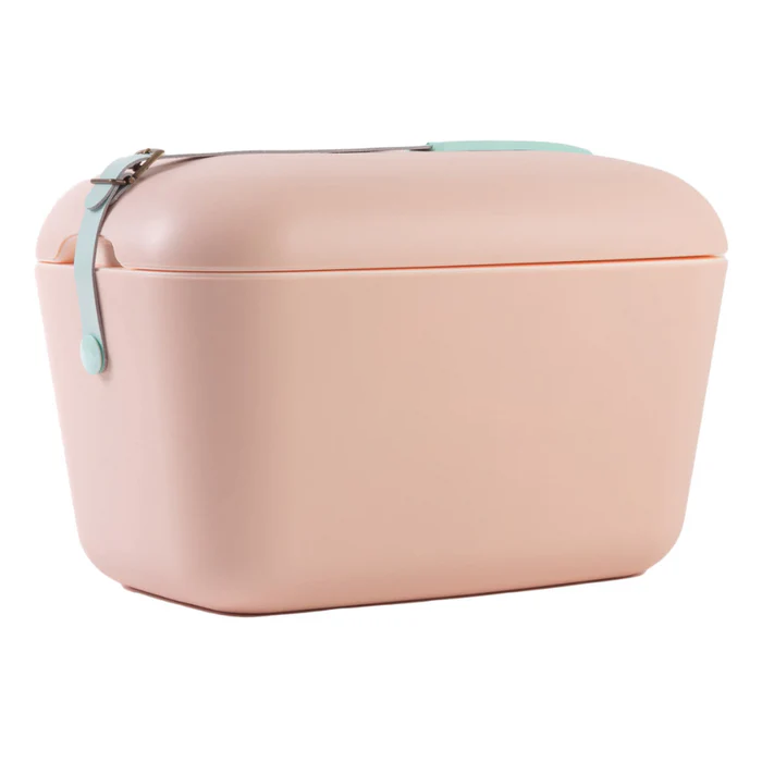 Cooler Retro 12l - Rosa Nude com Alça Verde Água